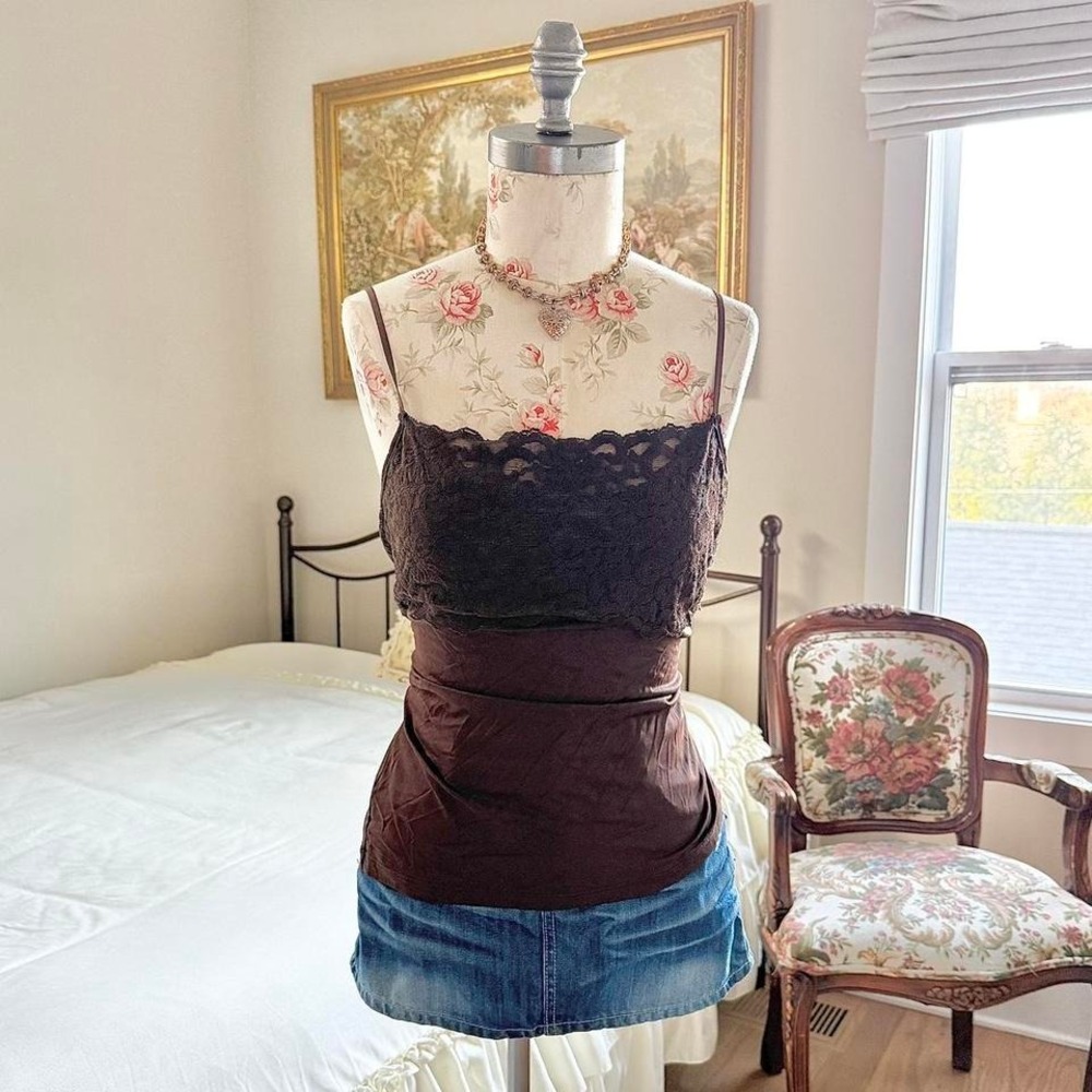 Y2K chocolate brown‎ lace cami top boutique size large